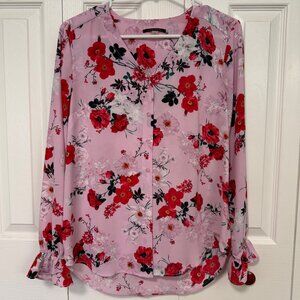 Women's Tahari pink and red shirt, flower print
